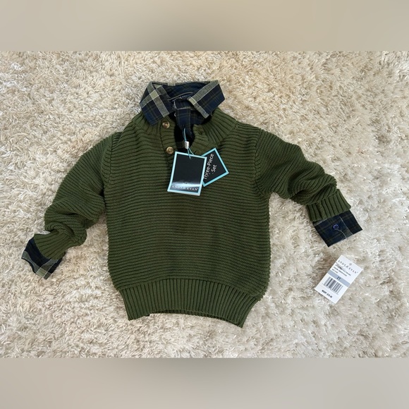 Andy & Evan Forest Green Sweater with Navy Plaid Collar - Picture 1 of 2